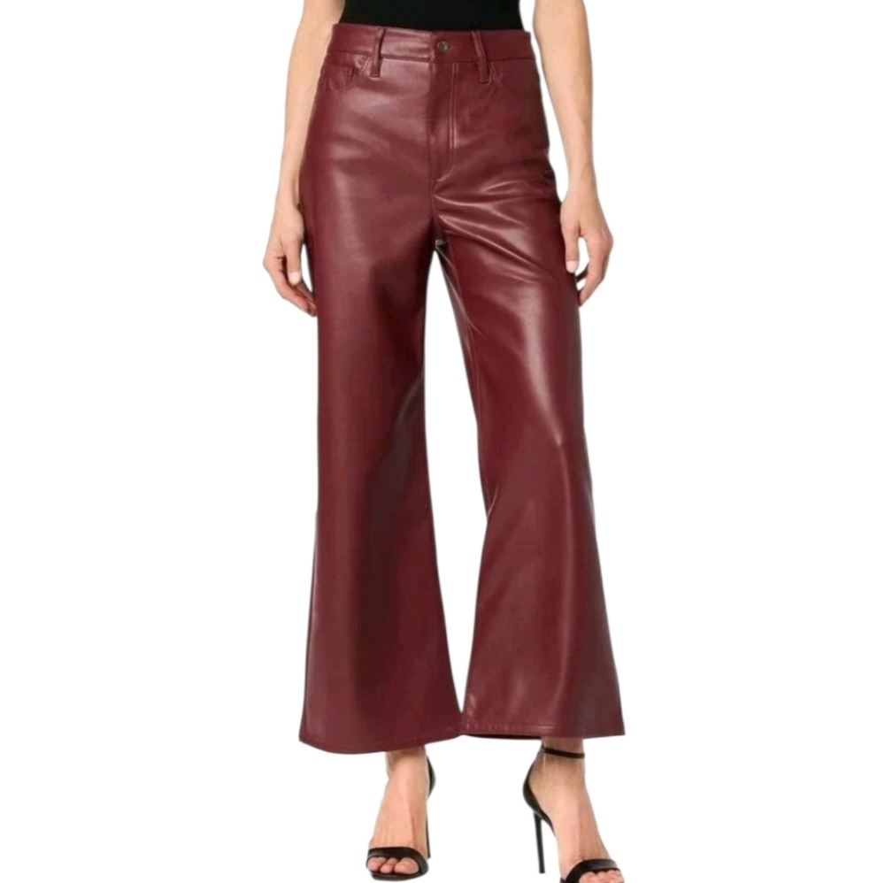 Joe's Jeans Womens Pants Size 32 Burgundy Vegan Leather Wide Leg Ankle New